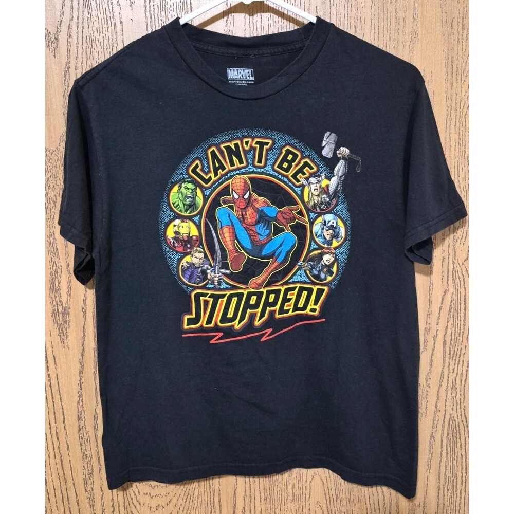 Marvel Boys Black T-Shirt Spiderman Avengers Superhero's Can't Be Stopped 2X